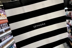 Black and white striped Sephora bag