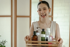 Image Happy woman with products.