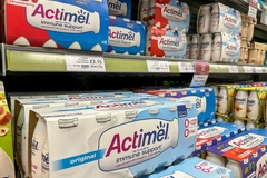 Danone products on a store shelf.