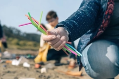 Image Waste pickers collecting plastic straws