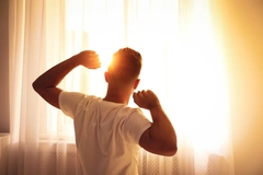 Image Man waking after good sleep