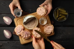 Image Meat-like spreads on table.