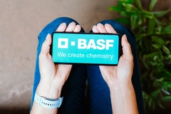 BASF logo is displayed on a smartphone screen.