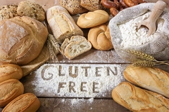 Image Gluten free breads on wood background.