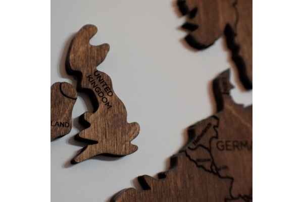 Image Wooden map showing the United Kingdom and parts of Europe