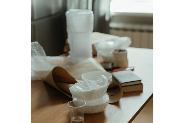Packaging on a table.