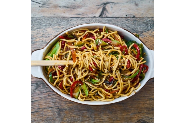 Image Bowl of healthy noodles.