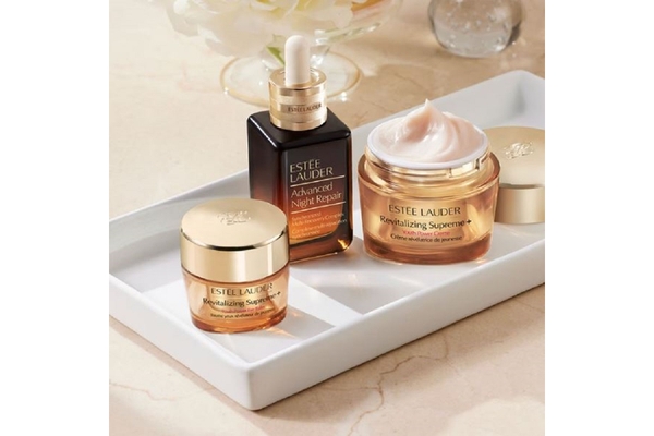 A collection of Estée Lauder brand cosmetics.