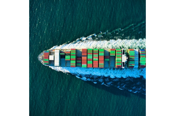 Image shipping container on water