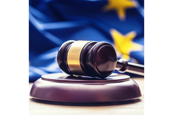Court gable against EU flag.