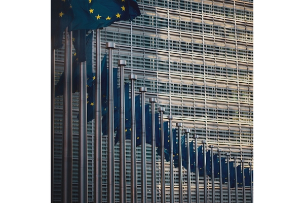 Image EU flags are flying in the air.