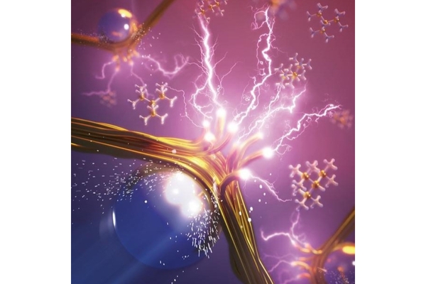 Artistic depiction of highly reactive molecules called radicals generated from plastic fibers