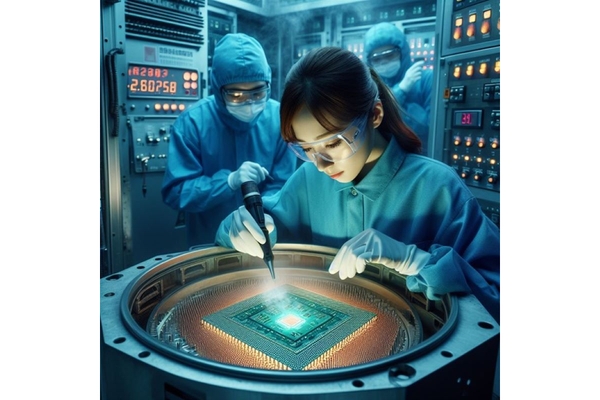 Woman working with chip.