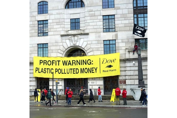 Greenpeace protesters outside Unilever's HQ.