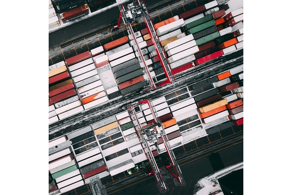 Image A aerial view of a container port.