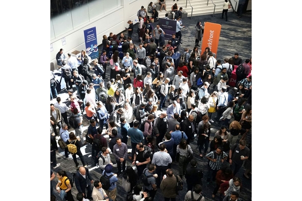 Image Aerial shot of people at an event.