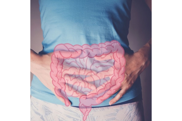 Image Gut visualization, woman holds stomach