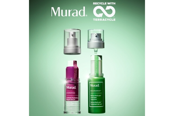 Image Murad serums in pink and green refillable bottles.