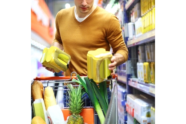 Beer shopping with groceries.