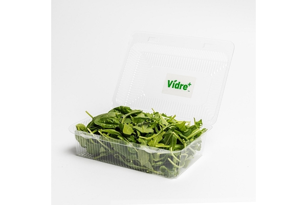 Image Vidre+ sticker on a spinach container