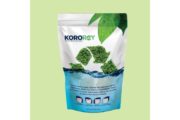 Image A bag of liquid with leaves and a logo on the packaging.