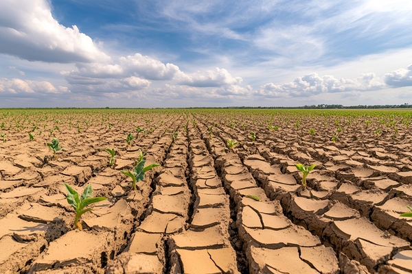 dry cracked soil in the heat.