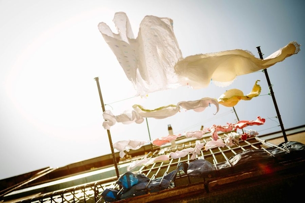 Image laundry hanging on washing line outside