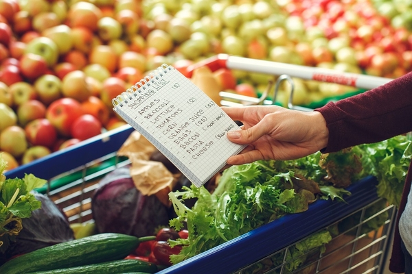 Image person's hand with a list of grocery items