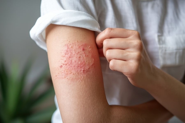Image girl with contact allergy from cosmetics