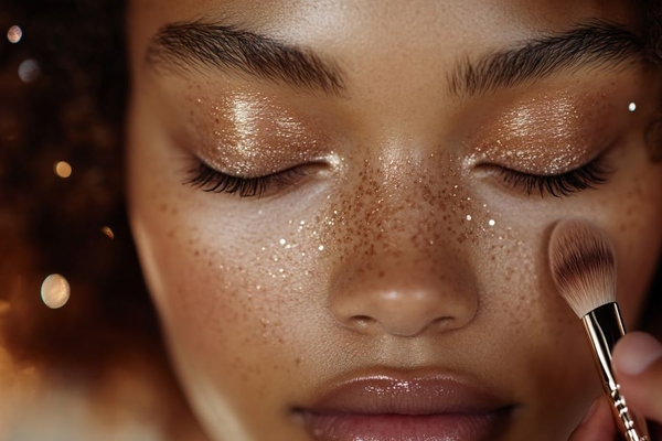Image woman using glitter makeup on face