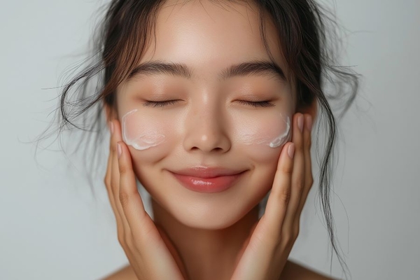 Image korean woman applying skin care