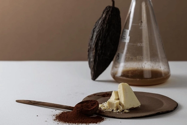Image cell based cocoa butter on white table
