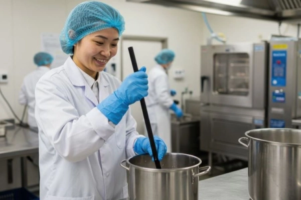 Image Smiling Scientist or Food Technologist Working in a Food Production Lab
