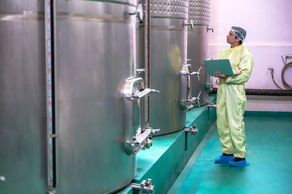 man standing next to fermentation tank title man standing next to fermentation tank