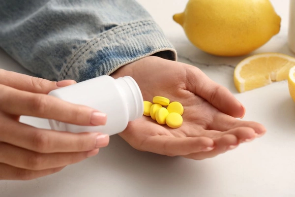 Image Person taking vitamin C tablet