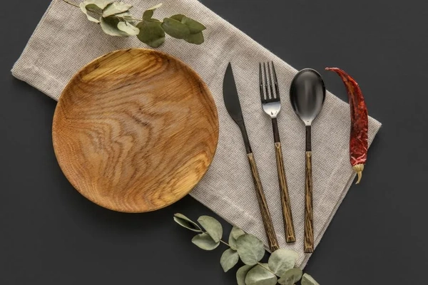 Image chili and eucalyptus brand on table with plate