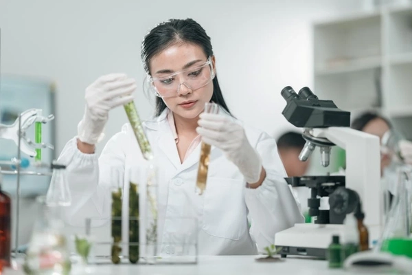 Researcher with botanicals