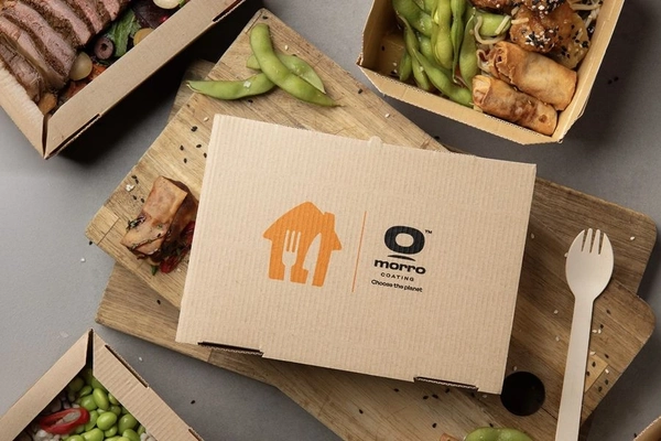 Just Eat Takeaway box with Morro logo.