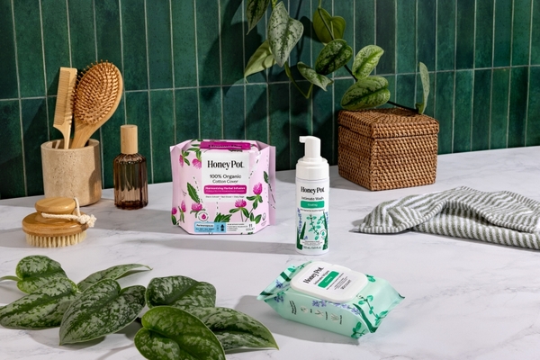 Honey Pot perimenopause care Honey Pot products in bathroom.