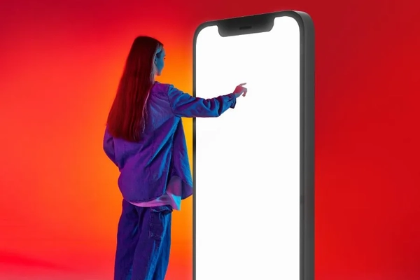 AI beauty marketing trust risks Woman touching a big phone's screen