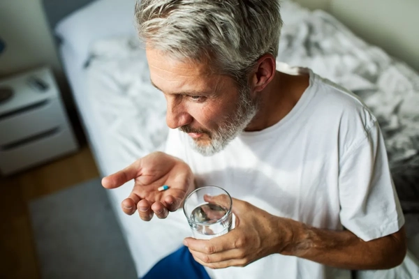 Image man taking supplement