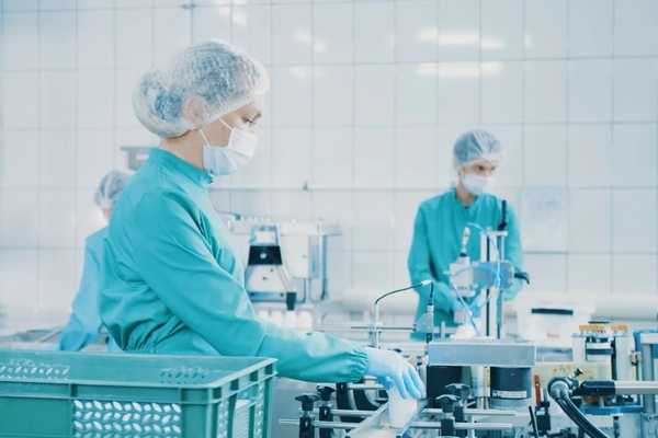 Image Pharma packaging factory workers