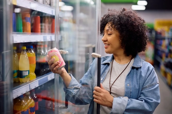 woman buying soda in the supermarket