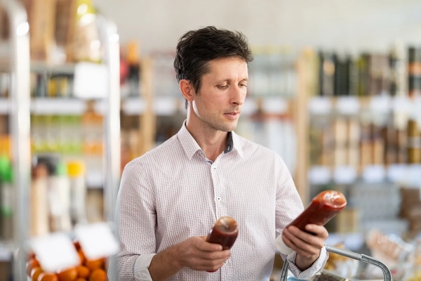 Man shopping for ketchup Man shopping for ketchup