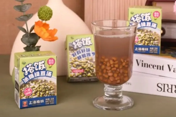 Boxed next to a cup of soup dessert