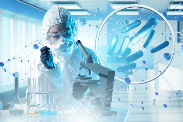 Researcher in lab with probiotics