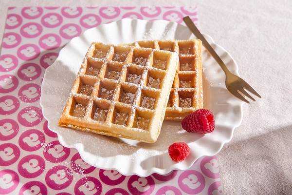 Image Belgian waffle made with Meala egg replacement pea protein.